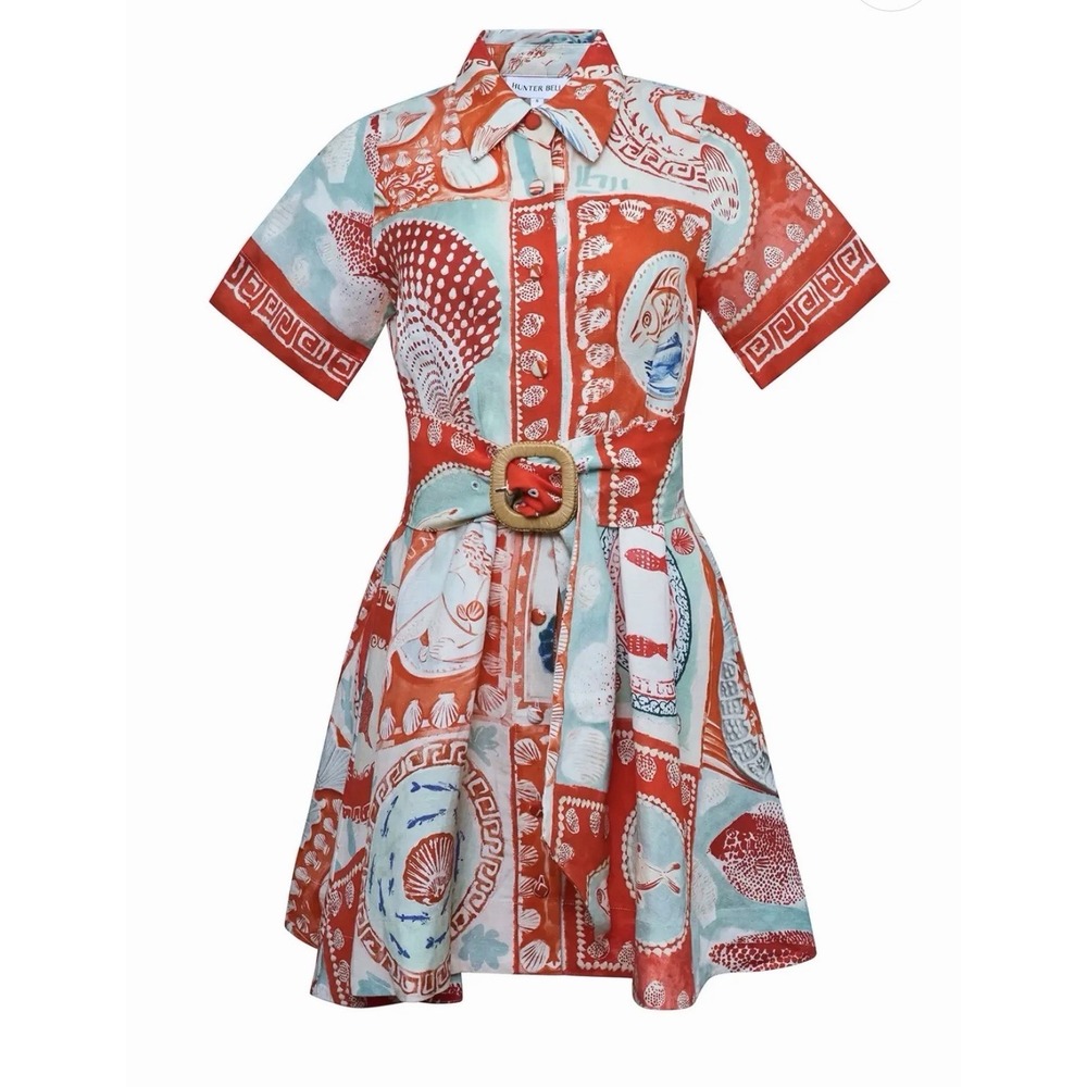 Hunter Bell $445 NWT Liza Belted Dress Coastal Print Size 6 Lost At Sea
